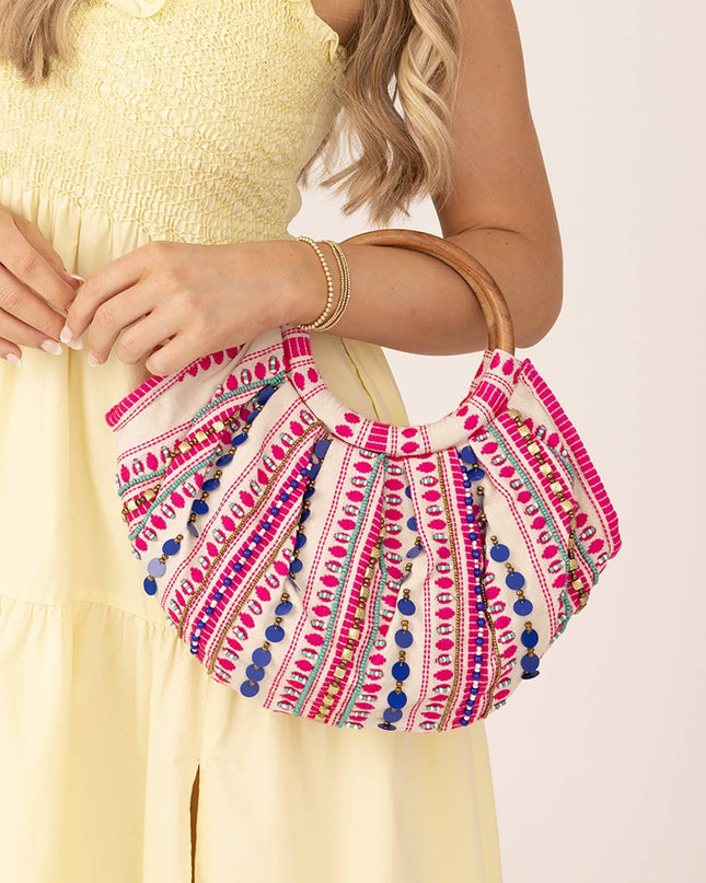 Dolores Round Satchel w/ Wooden Handles