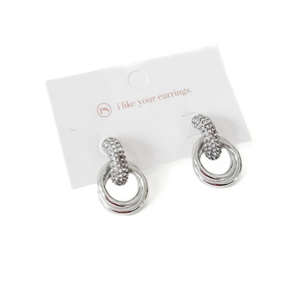 Silver Double Hoop Diamond Earrings- Waterproof