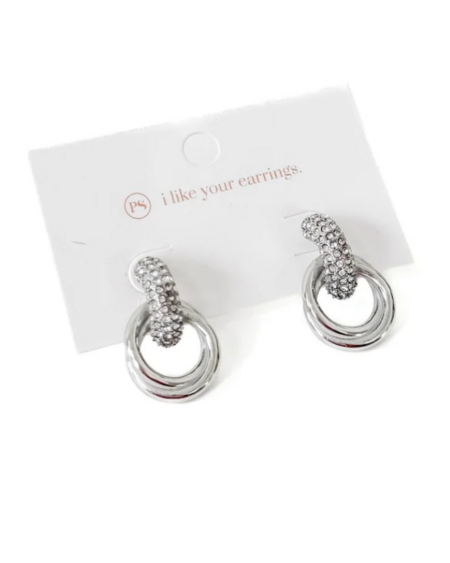 Silver Double Hoop Diamond Earrings- Waterproof