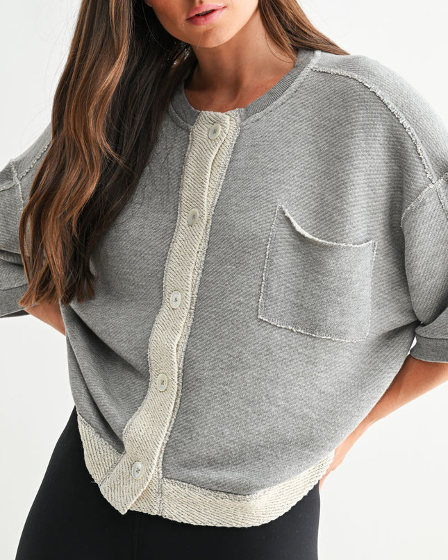 Heather Grey Driftwood Raw Edge Cardigan