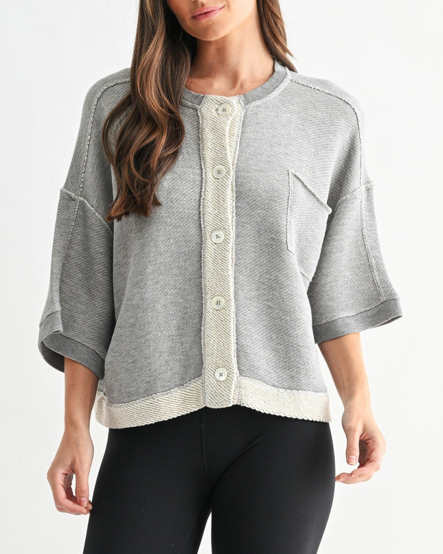 Heather Grey Driftwood Raw Edge Cardigan