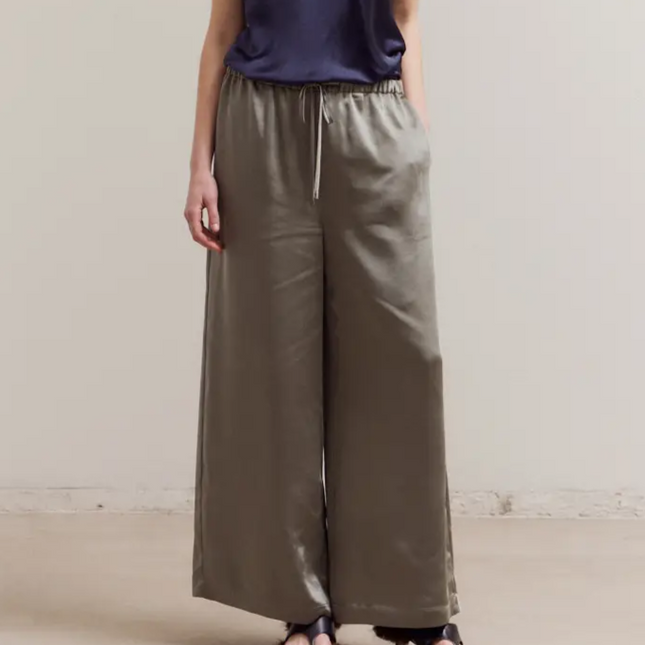 Dry Palm Banding Waist Wide Satin Pants