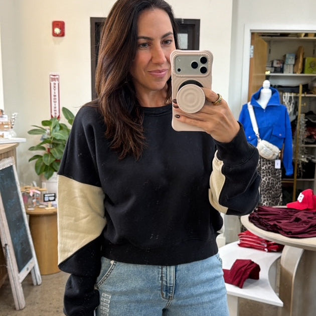 Black Bone Color Block Sweatshirt