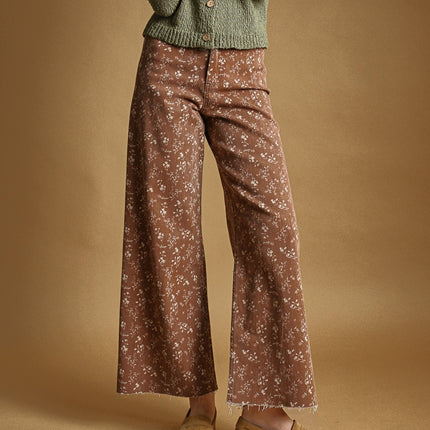 Earthy Rust Floral Print Stretched Pants