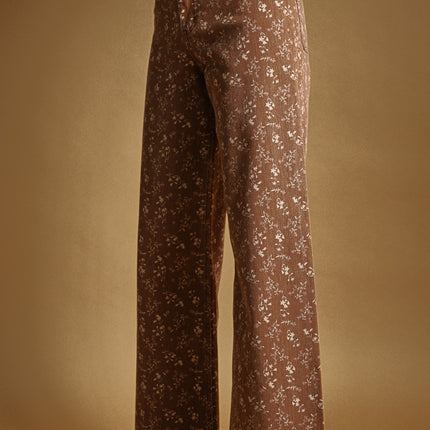Earthy Rust Floral Print Stretched Pants