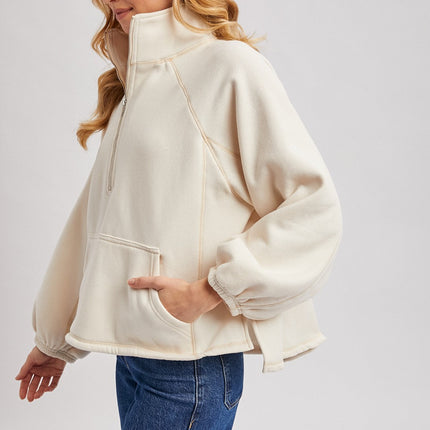 Ecru Half Zip Boxy Pullover - Shop Simply Apparel