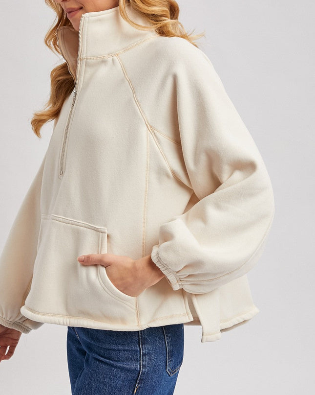 Ecru Half Zip Boxy Pullover - Shop Simply Apparel