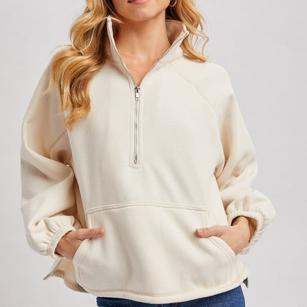 Ecru Half Zip Boxy Pullover