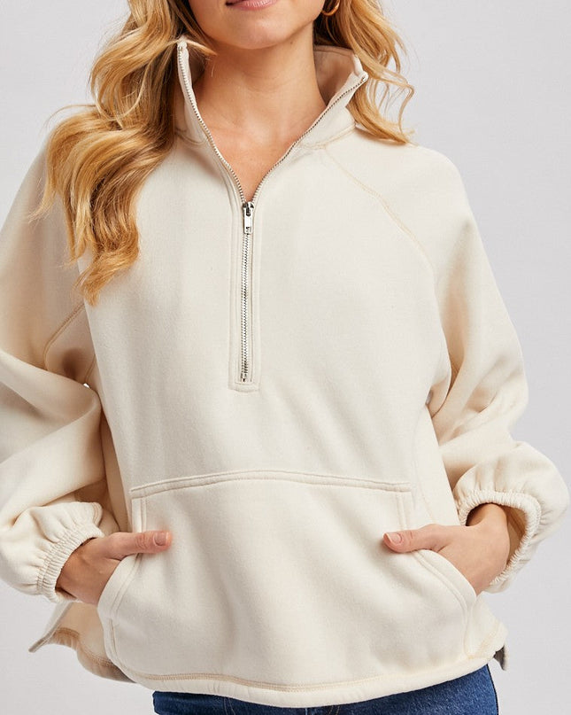 Ecru Half Zip Boxy Pullover