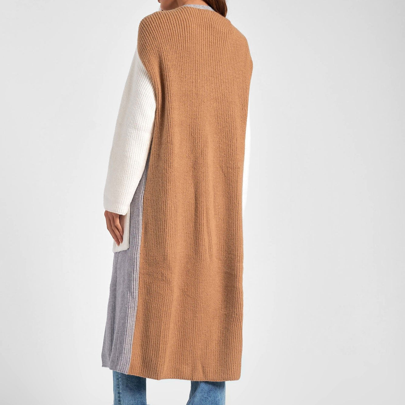 Elan Grey Color Block Long Cardigan