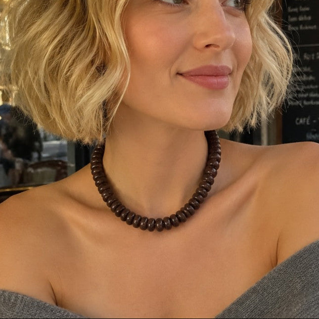 Espresso Swirl Modern Resin Beaded Statement Necklace