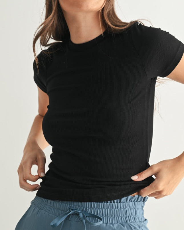 Black micro ribbed tee