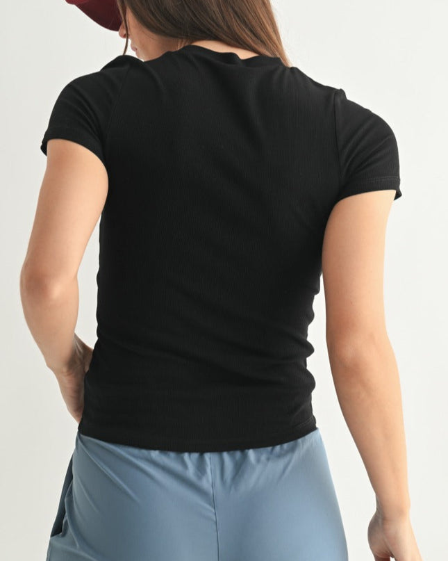 Black Micro-Ribbed Athleisure Top - Shop Simply Apparel