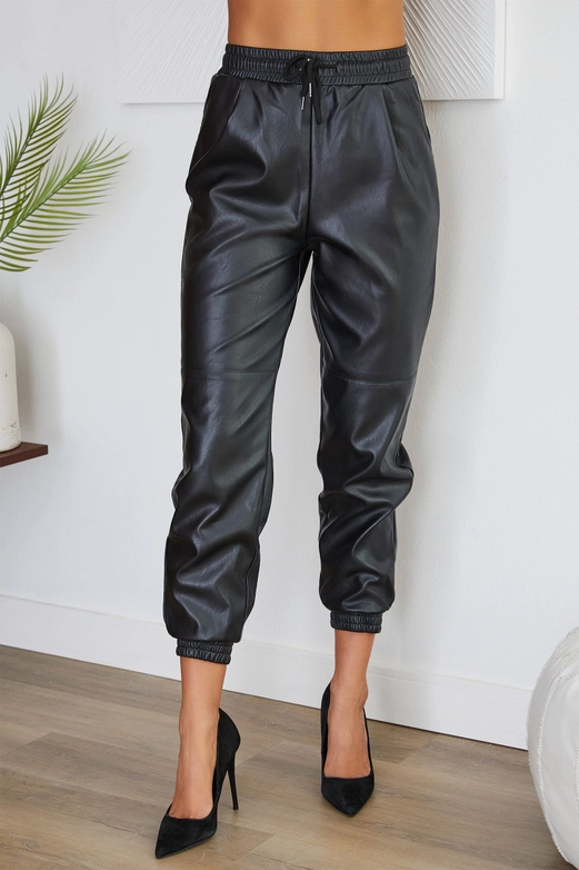 Black Faux Leather Cuffed Jogger - Shop Simply Apparel