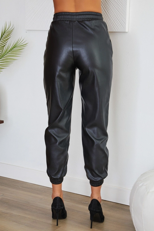 Black Faux Leather Cuffed Jogger - Shop Simply Apparel