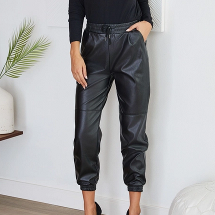 Black Faux Leather Cuffed Jogger - Shop Simply Apparel