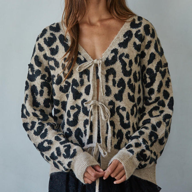Feline Chic Tie Leopard Cardigan