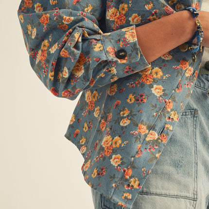 Floral Denim Oversized Button Down Shirt