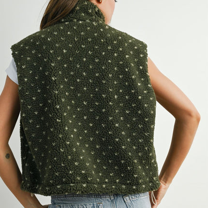 Olive Floral Fleece Sherpa Vest