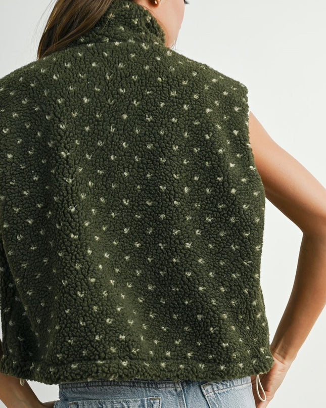 Olive Floral Fleece Sherpa Vest