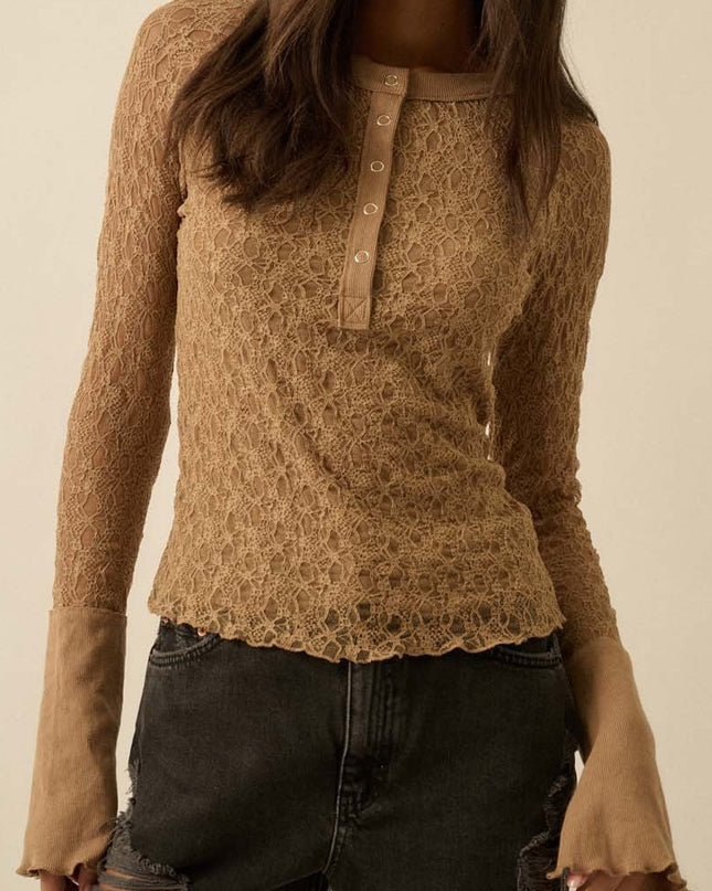 Taupe Floral Lace Top