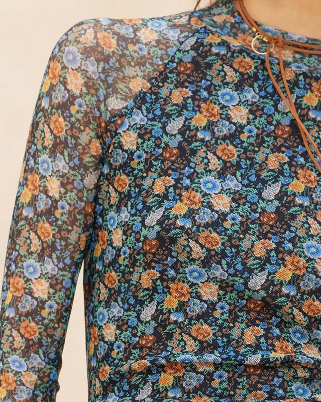 Teal Green Floral Mesh Top - Shop Simply Apparel