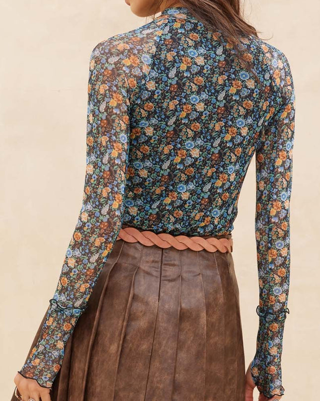 Teal Green Floral Mesh Top - Shop Simply Apparel