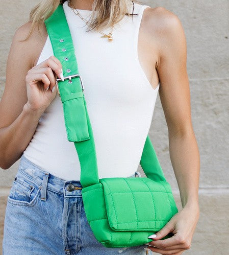 Kelly Green Foldover Puffer Crossbody