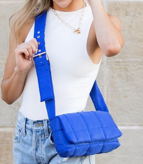 Royal Blue Foldover Puffer Crossbody