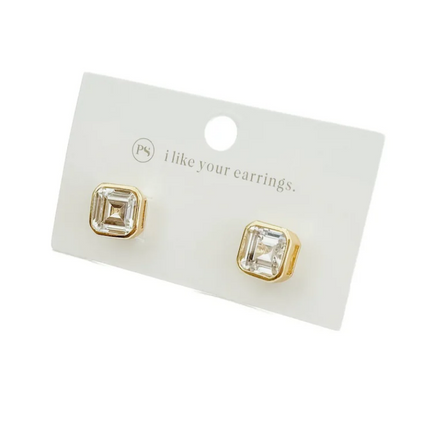 Gold Bezel Diamond Stud Earrings - Waterproof