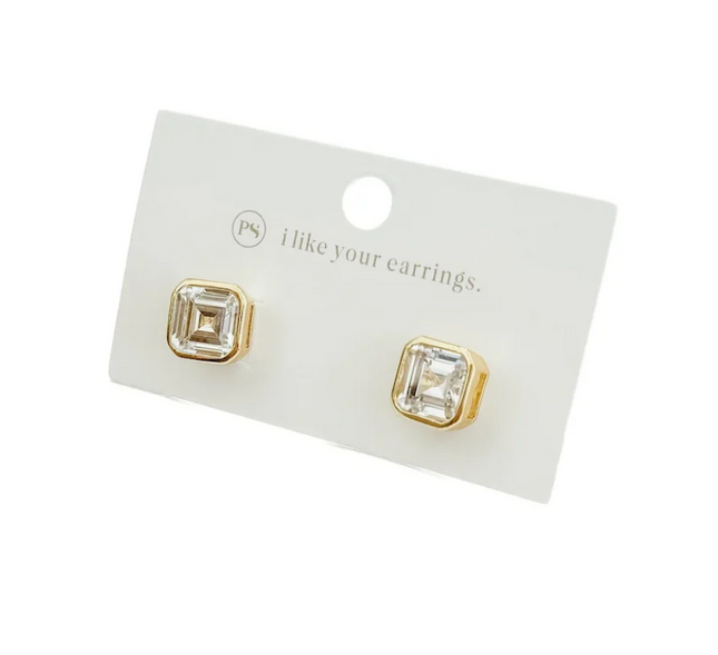 Gold Bezel Diamond Stud Earrings - Waterproof