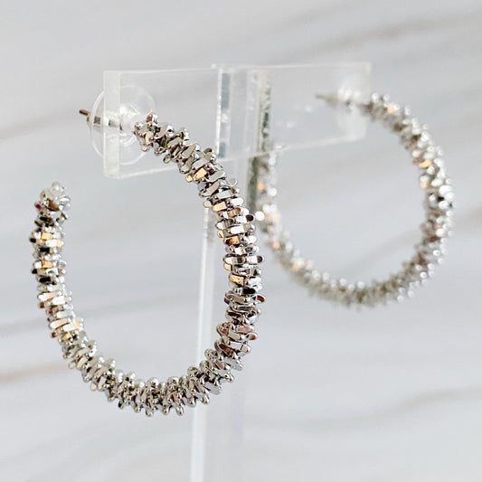 Silver Golden Pebbles Hoop Earrings