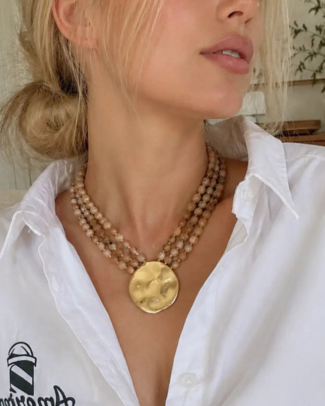 Light Brown Draping Statement Beaded Necklace