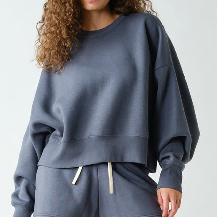 Graphite Balloon Sleeve Fleece Sweatshirt
