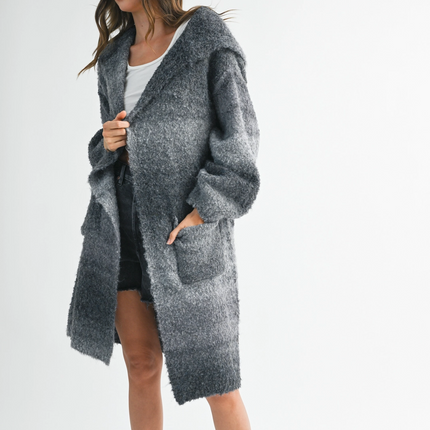Gray Multi Hooded Cardigan