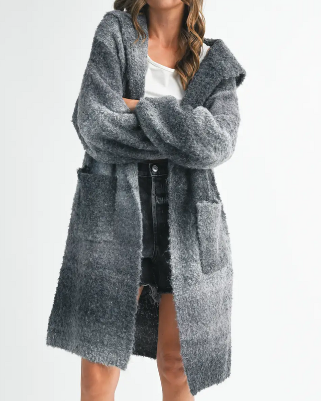 Gray Multi Hooded Cardigan