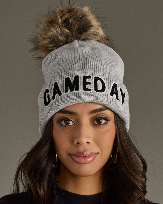 Gray & Black Game Day Pom Hat