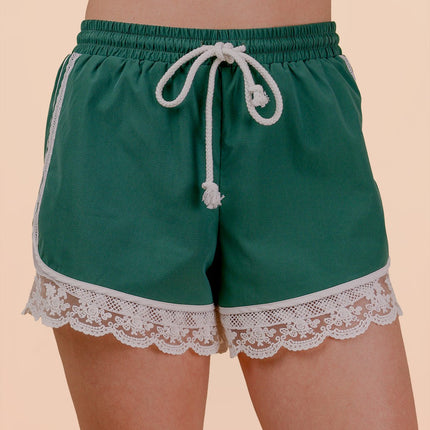 Green Lace Trim Activewear Shorts - Shop Simply Apparel
