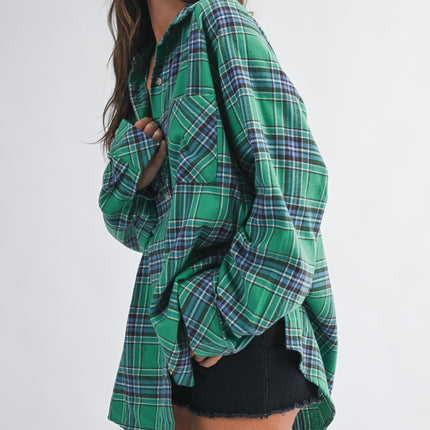 PRE-ORDER-Green Oversized Plaid Button Down Shirt