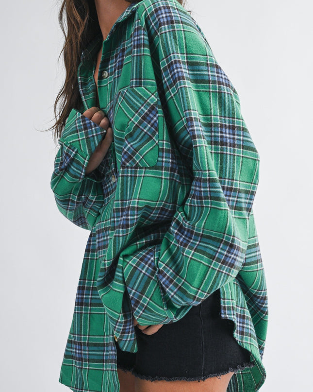 PRE-ORDER-Green Oversized Plaid Button Down Shirt