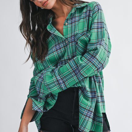 PRE-ORDER-Green Oversized Plaid Button Down Shirt