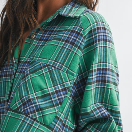 PRE-ORDER-Green Oversized Plaid Button Down Shirt