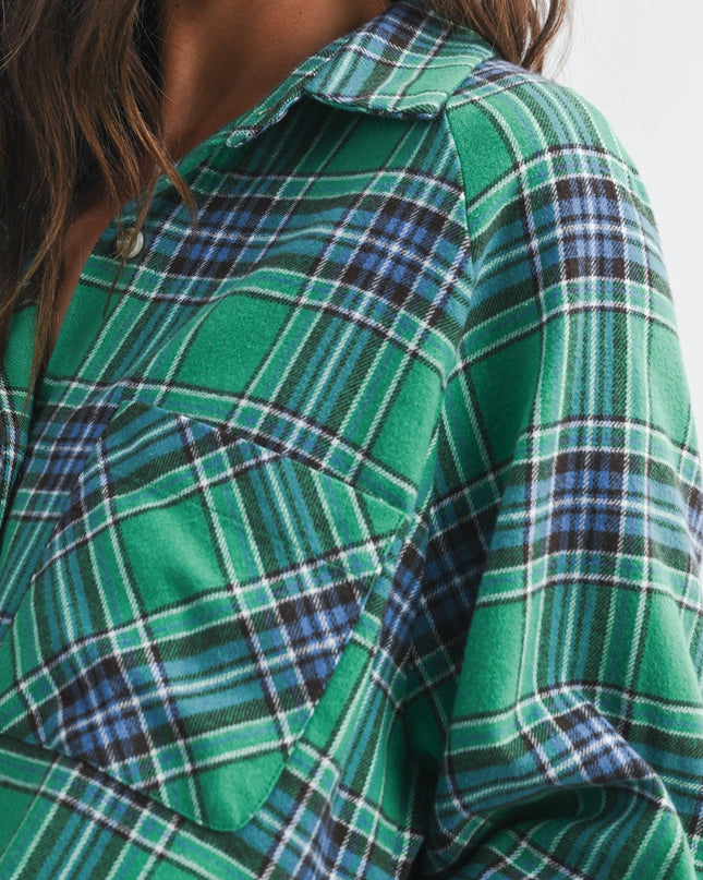 PRE-ORDER-Green Oversized Plaid Button Down Shirt