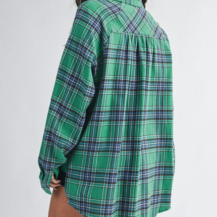 PRE-ORDER-Green Oversized Plaid Button Down Shirt