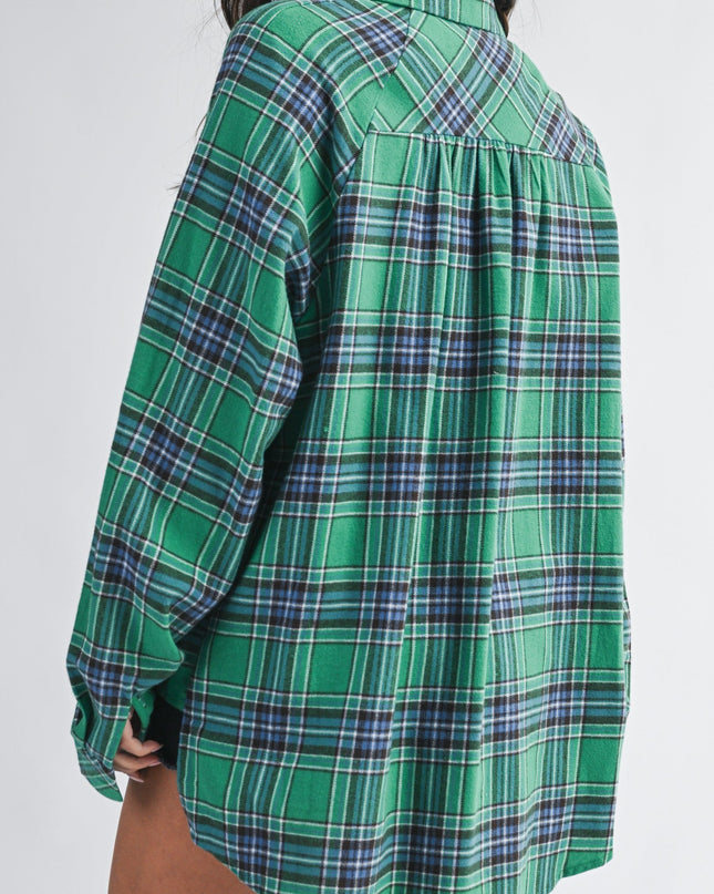 PRE-ORDER-Green Oversized Plaid Button Down Shirt