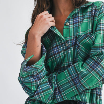 Green Oversized Plaid Button Down Shirt