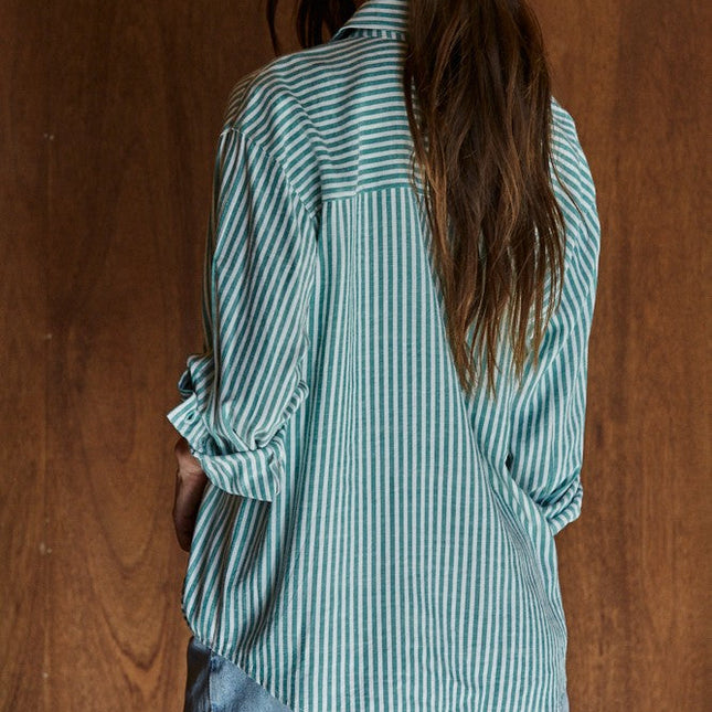 Green White Stripe Button Down