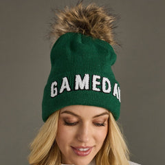 Green & White Game Day Pom Hat