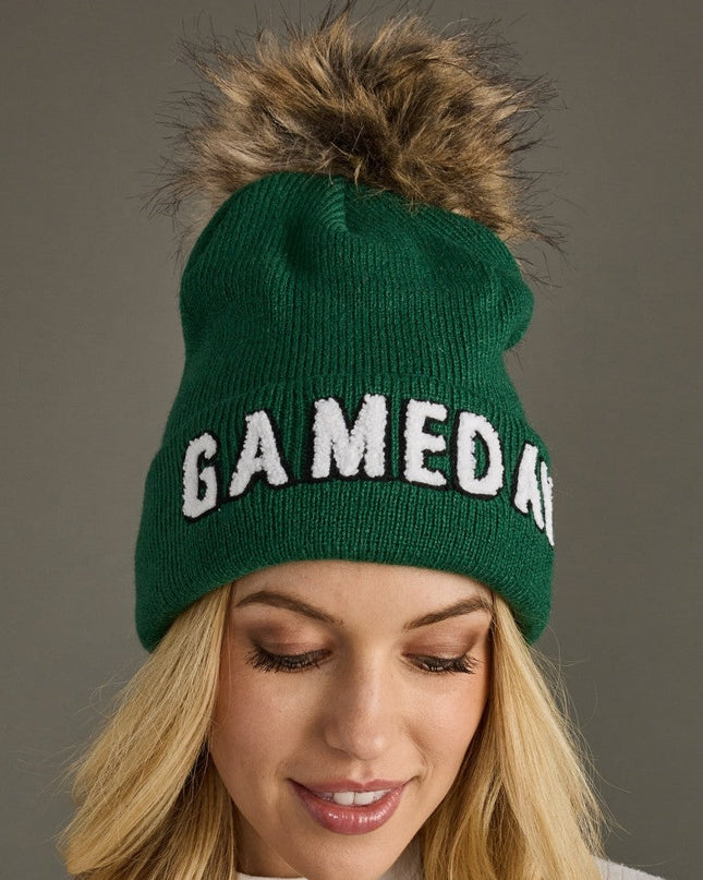 Green & White Game Day Pom Hat