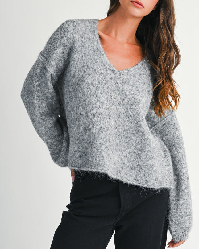 Gray Brushed V-neck Sweater